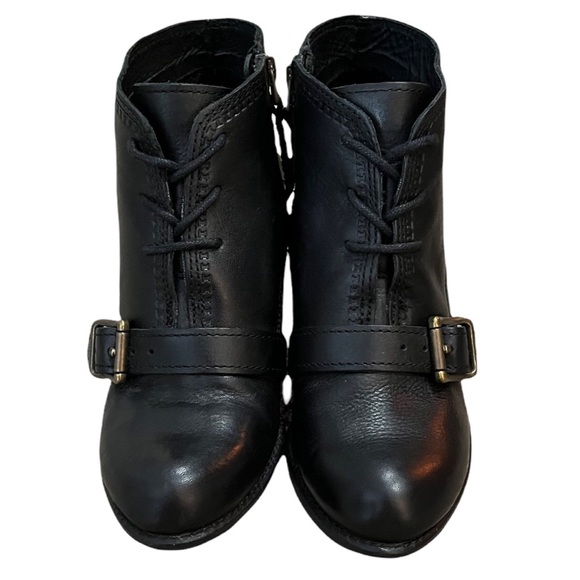 Fossil Leather Stacked Wooden Wedge Boots - Picture 2 of 11